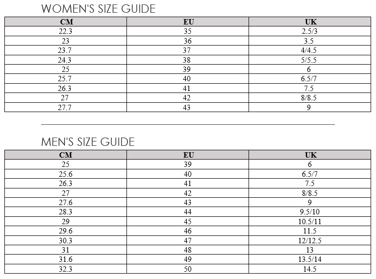 Ecco Mens Shoes Size Chart