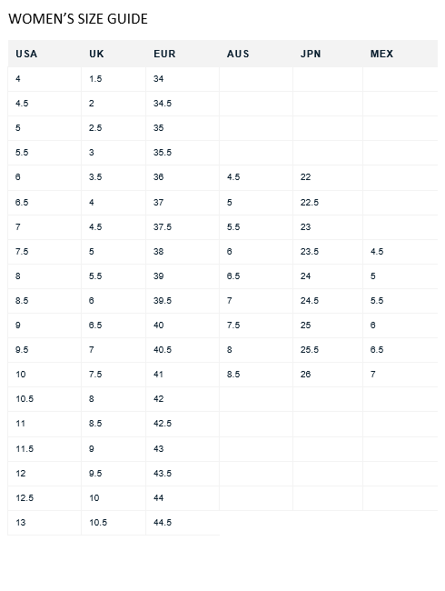 Sperry size cheap chart women's